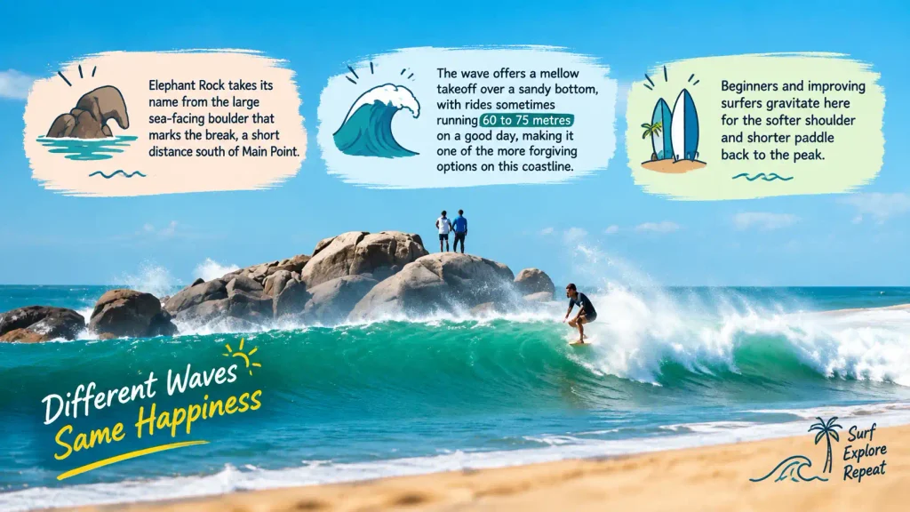 Elephant Rock surf guide with wave details.