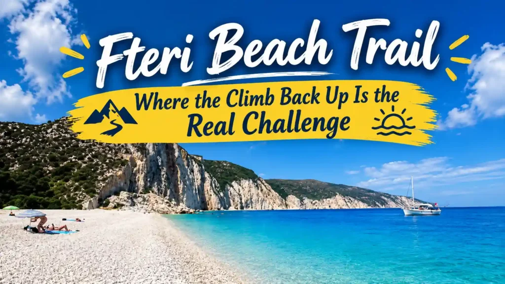 Fteri Beach trail and turquoise sea