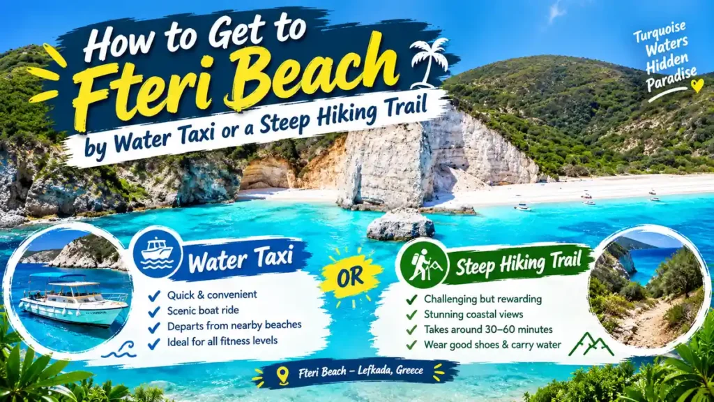 Fteri Beach access guide.