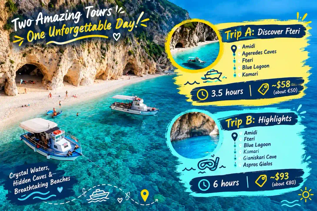 Fteri boat tour comparison.