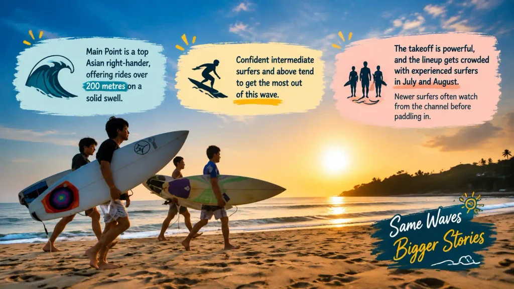 Main Point surf wave guide at sunset beach.