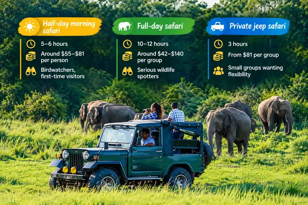 Safari jeep with elephants 
