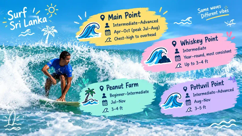Sri Lanka surf spots infographic.