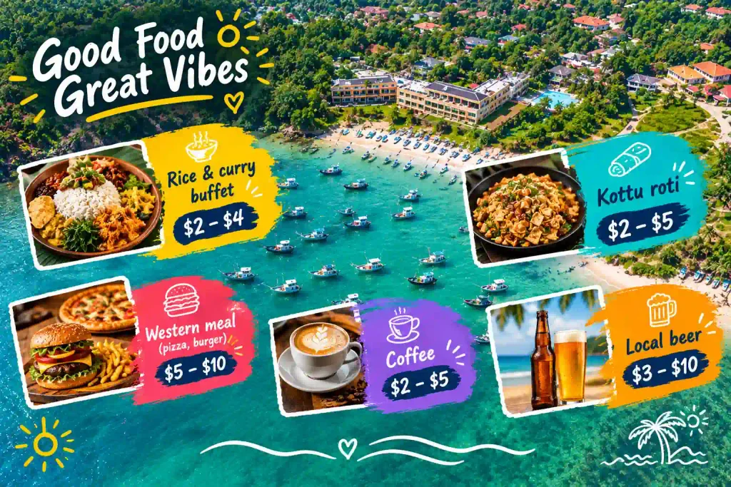 Colorful tropical food price guide. 