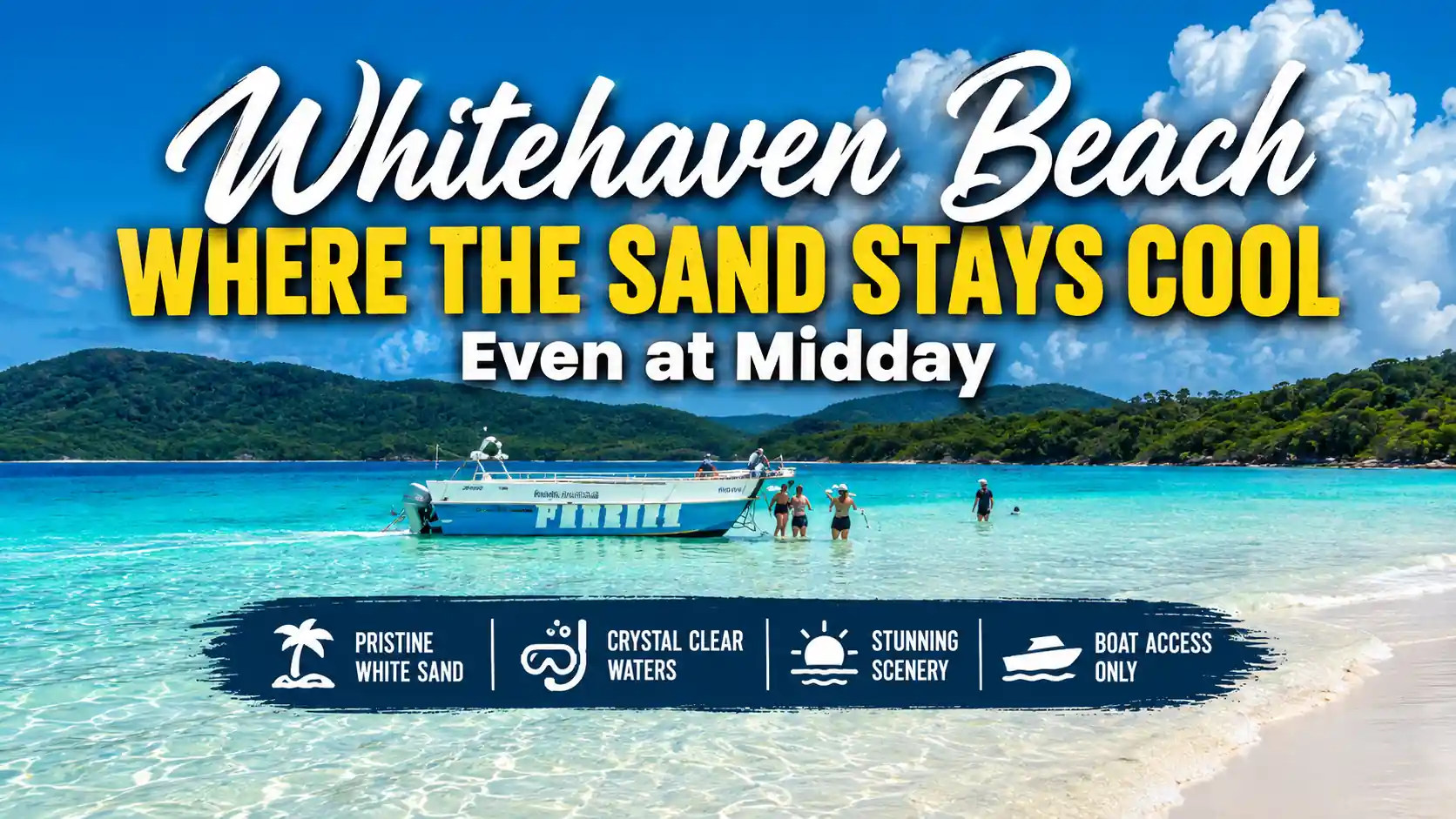 Whitehaven Beach with turquoise water and cool white sand.