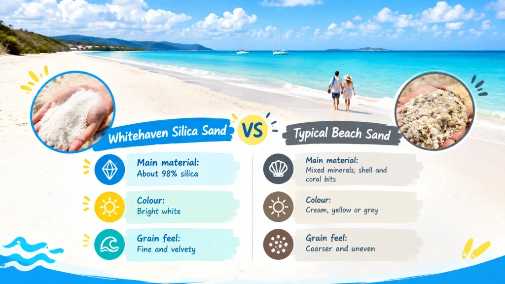 Whitehaven silica sand vs typical beach sand.