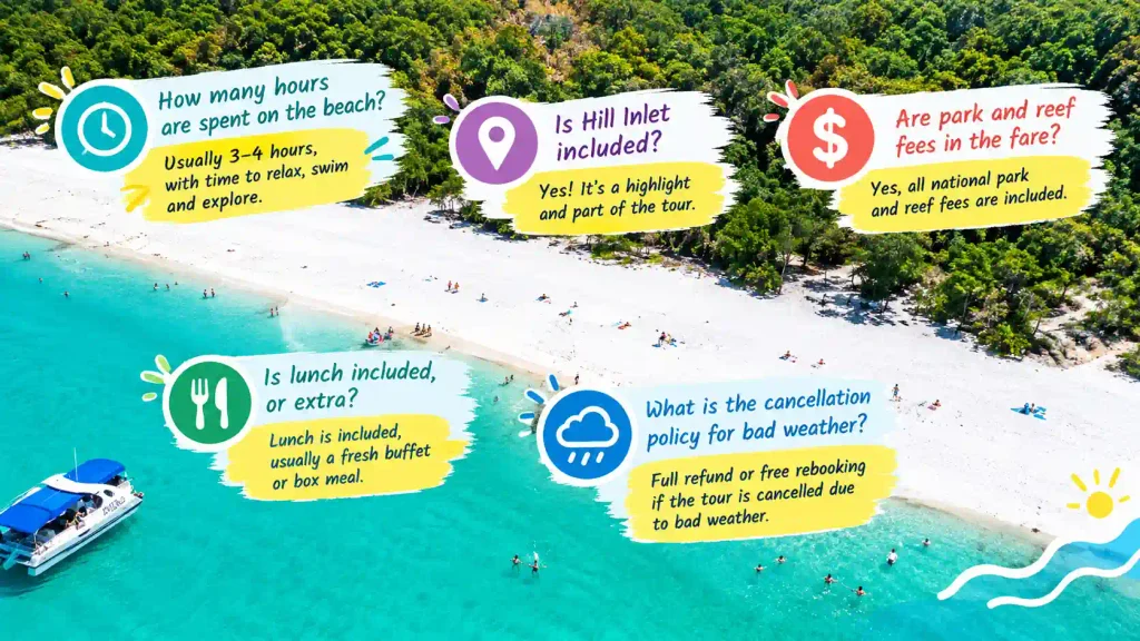 Whitehaven Beach tour FAQ infographic.